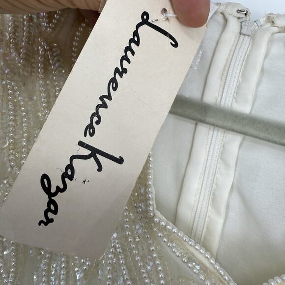 Lawrence Kazar Silk Beaded Sheath Dress Vintage size Small Ivory Short Sleeve - Picture 16 of 16